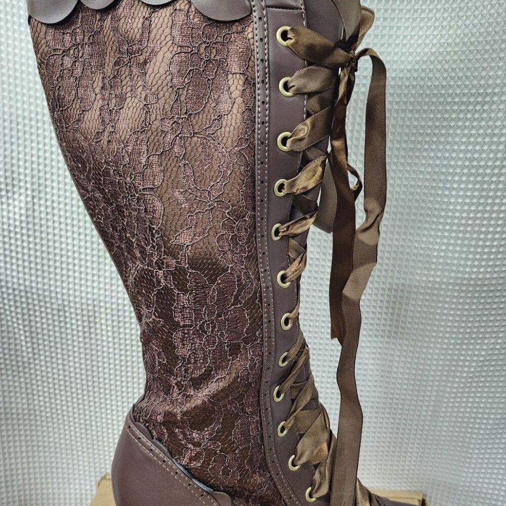 Ellie 4" Heel Knee High Boots With Lace Up Front  Women Shoes 414-Mary SIZE 9